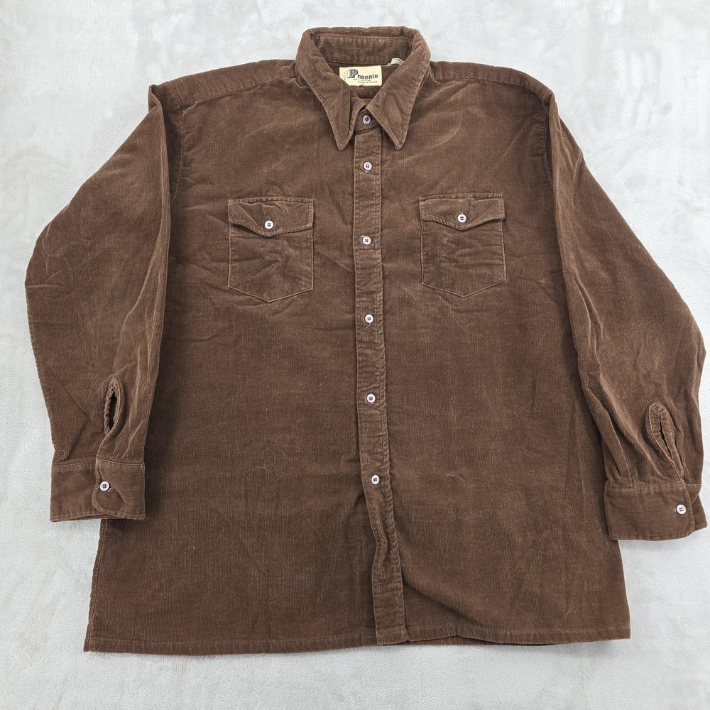 Vintage Phoenix Shirt Mens XL Brown Corduroy Ranch‎ Western Workwear Cowboy